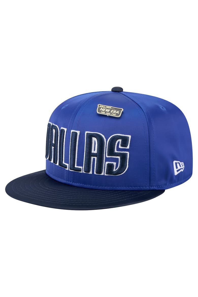 Men's New Era  Blue/Navy Dallas Mavericks Throwback Satin Vintage Pin Two-Tone 59FIFTY Fitted Hat, Alternate, color, Blue