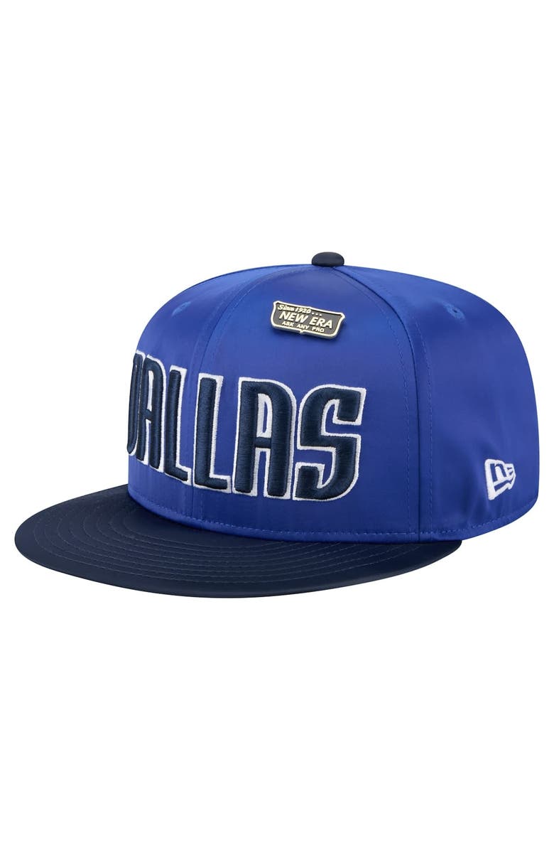 New Era Men's New Era Blue/Navy Dallas Mavericks Throwback Satin Vintage Pin Two-Tone 59FIFTY Fitted Hat, Alternate, color, Blue