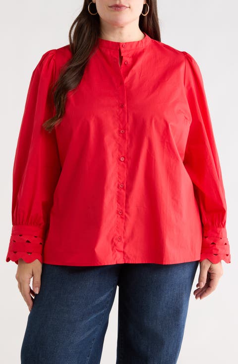 Ziana Cotton Poplin Button-Up Shirt (Plus)