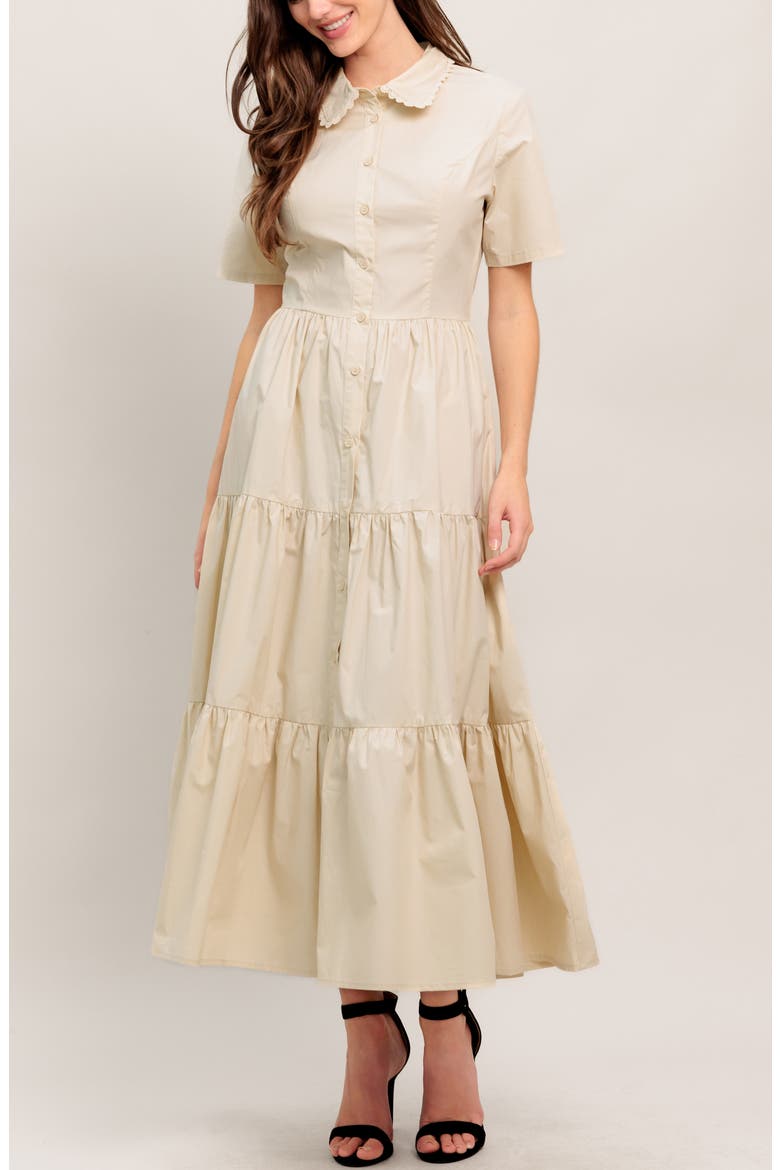 Scalloped Collar Maxi Dress, Alternate, color, BEIGE