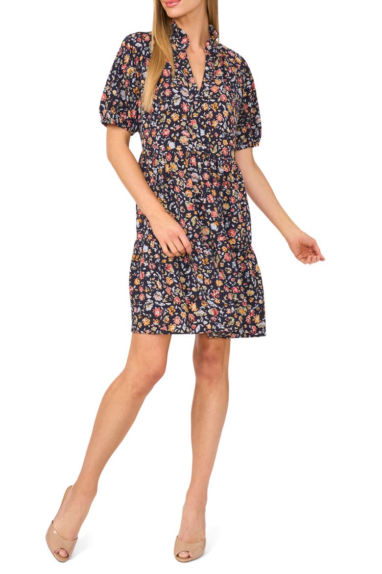 Floral Short Sleeve Minidress, Main, color, CLASSIC NAVY