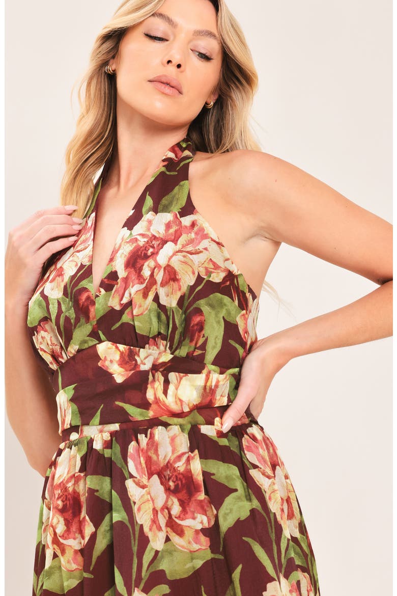 Printed Maxi Halter Dress, Alternate, color, BURGUNDY