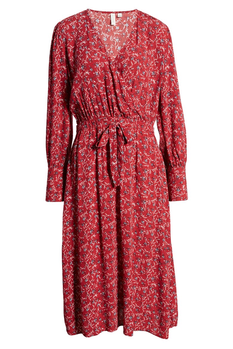 Blouson Midi Dress, Alternate, color, RED DAHLIA MINI VINE LILY
