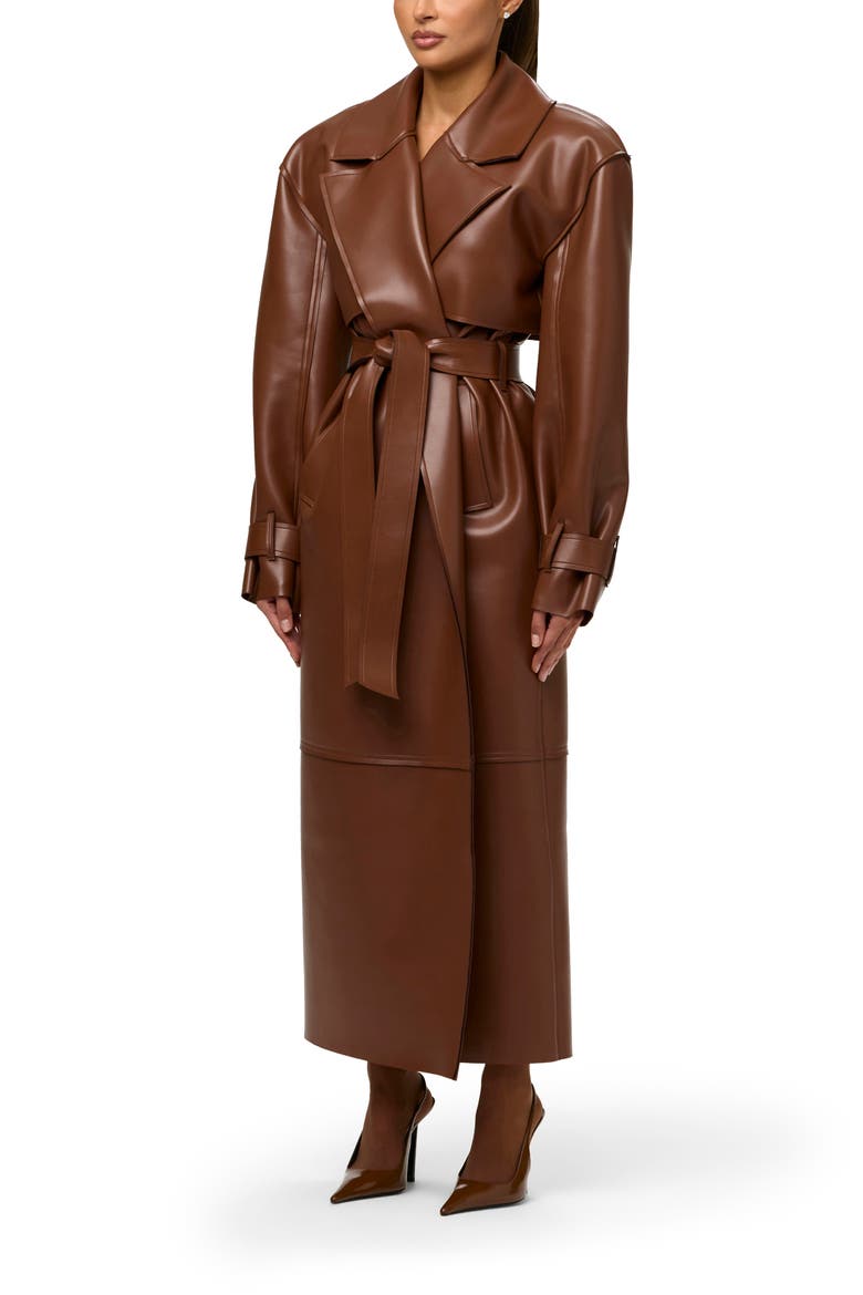 Faux Leather Trench Coat, Alternate, color, TOFFEE