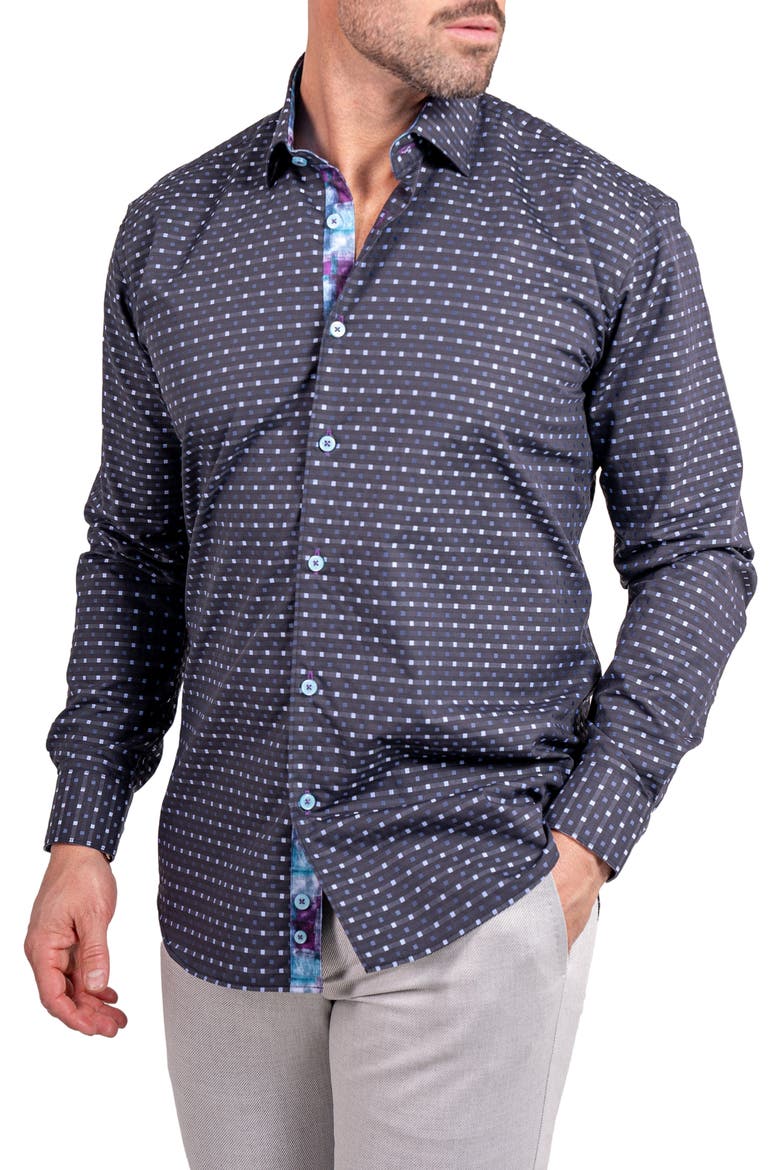 Fibonacci Ascension Contemporary Fit Button-Up Shirt, Alternate, color, BLACK