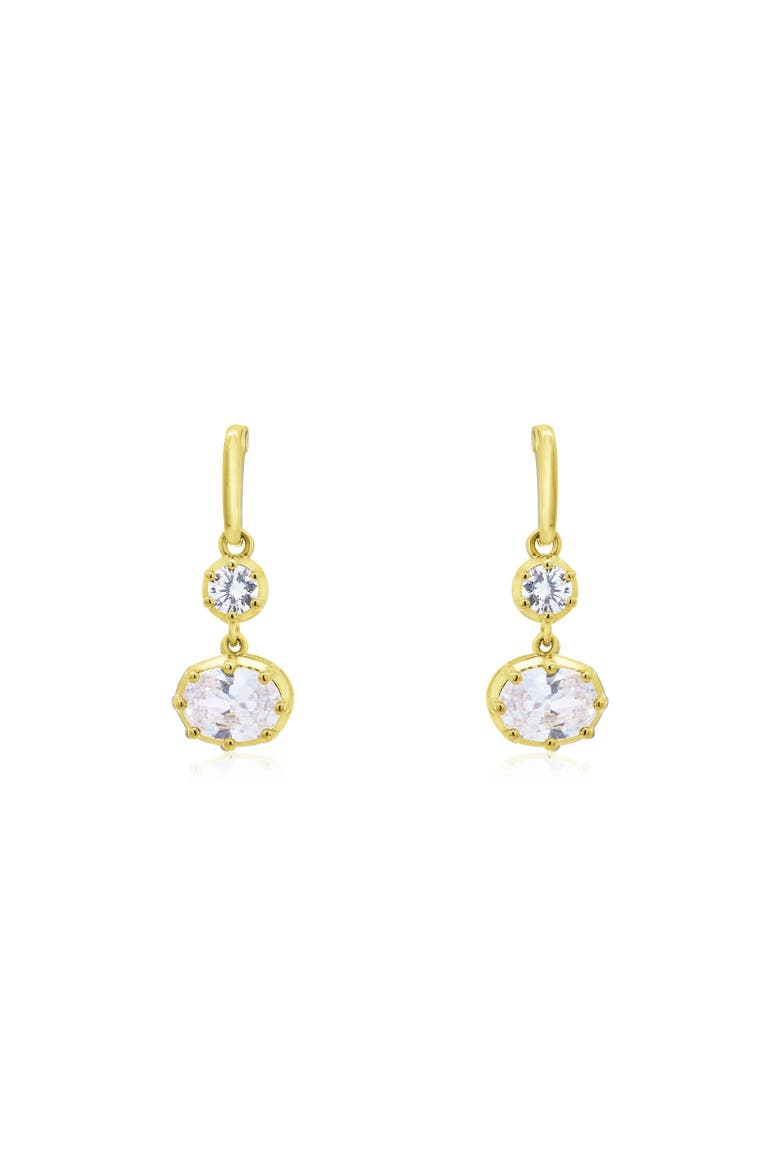CZ Double Drop Prong Earrings, Alternate, color, Gold Plated Sterling Silver