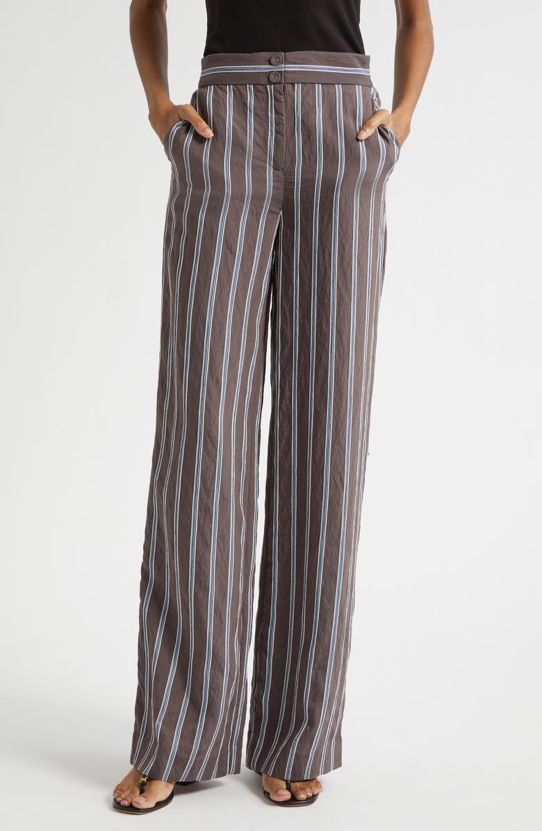 Veronica Beard Carraway Stripe Wide Legs Pants, Main, color, Dark Mocha