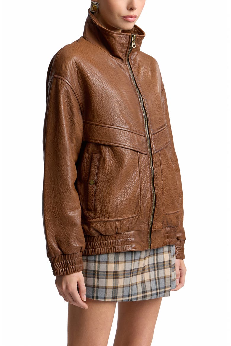 Oversized Leather Jacket, Alternate, color, COGNAC