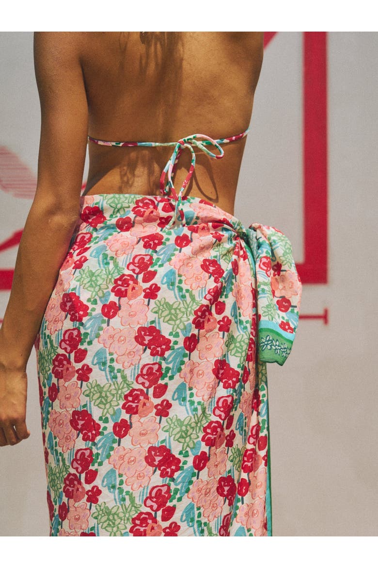 "Le Jardin" Beach Sarong Wrap, Alternate, color, Rouge Blossom