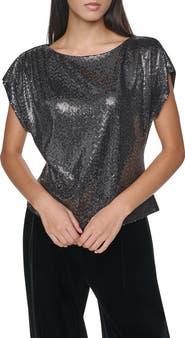 DKNY Mirror Metallic Short Sleeve Top
