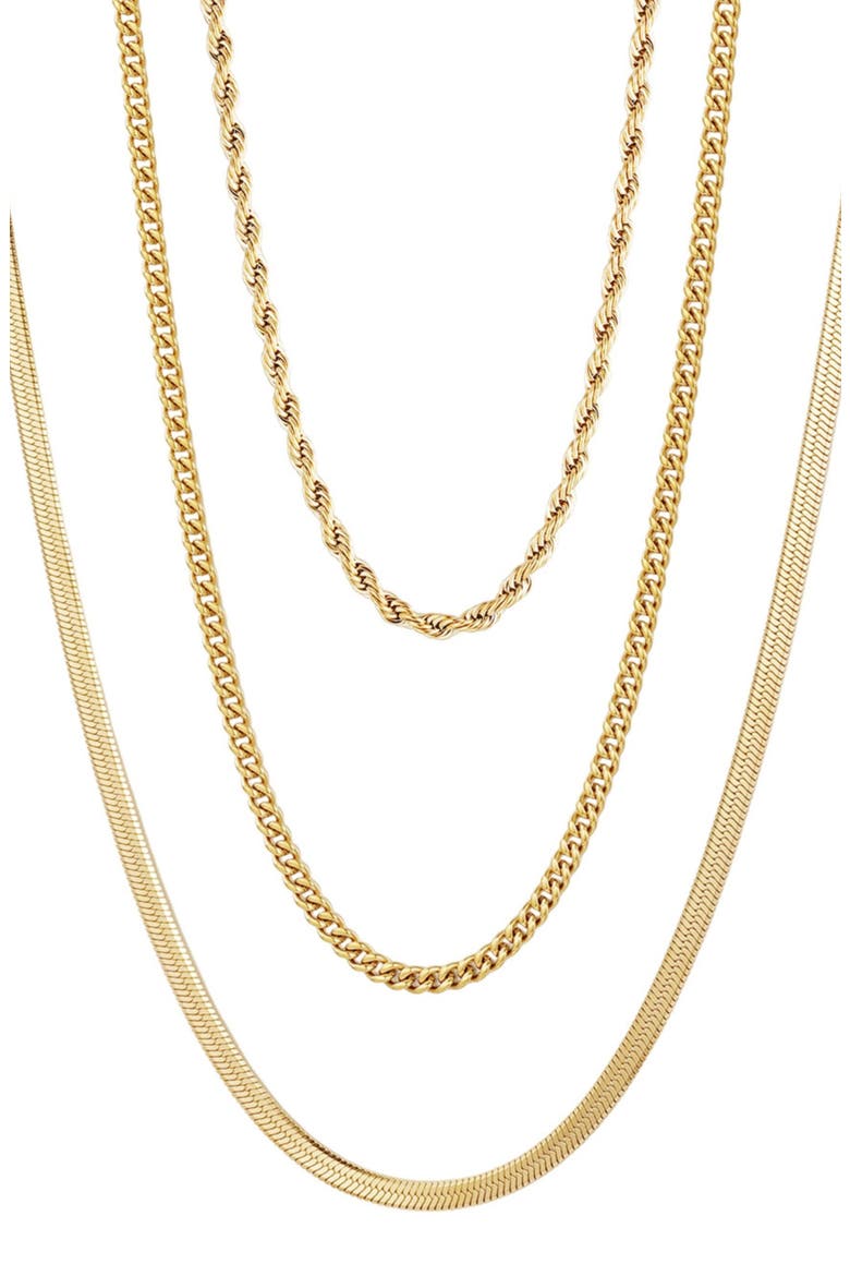 Set of 3 18K Gold Plated Stainless Steel Chain Necklaces, Main, color, GOLD