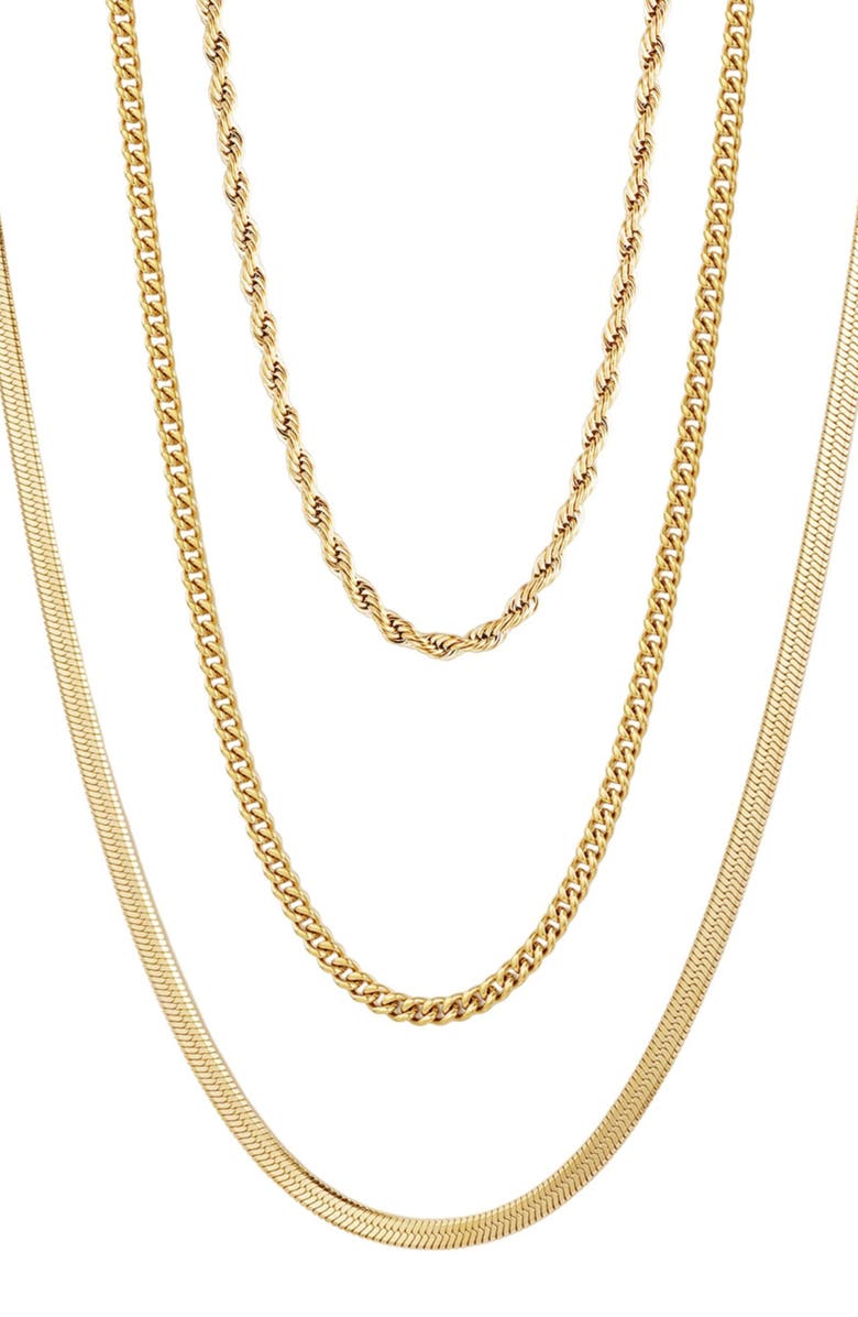 Adornia Set of 3 18K Gold Plated Stainless Steel Chain Necklaces, Main, color, Gold