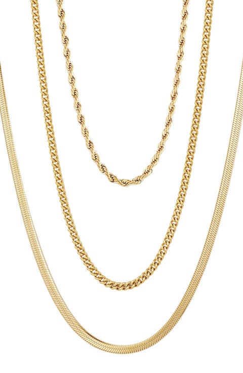 Set of 3 18K Gold Plated Stainless Steel Chain Necklaces