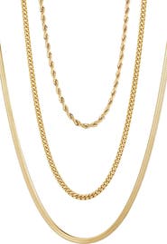 Adornia Set of 3 18K Gold Plated Stainless Steel Chain Necklaces