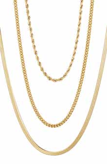 Adornia Set of 3 18K Gold Plated Stainless Steel Chain Necklaces