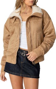 EDIKTED Faux Shearling Bomber Jacket