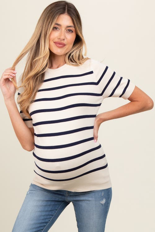 Pinkblush Striped Knit Short Sleeve Top In Neutral