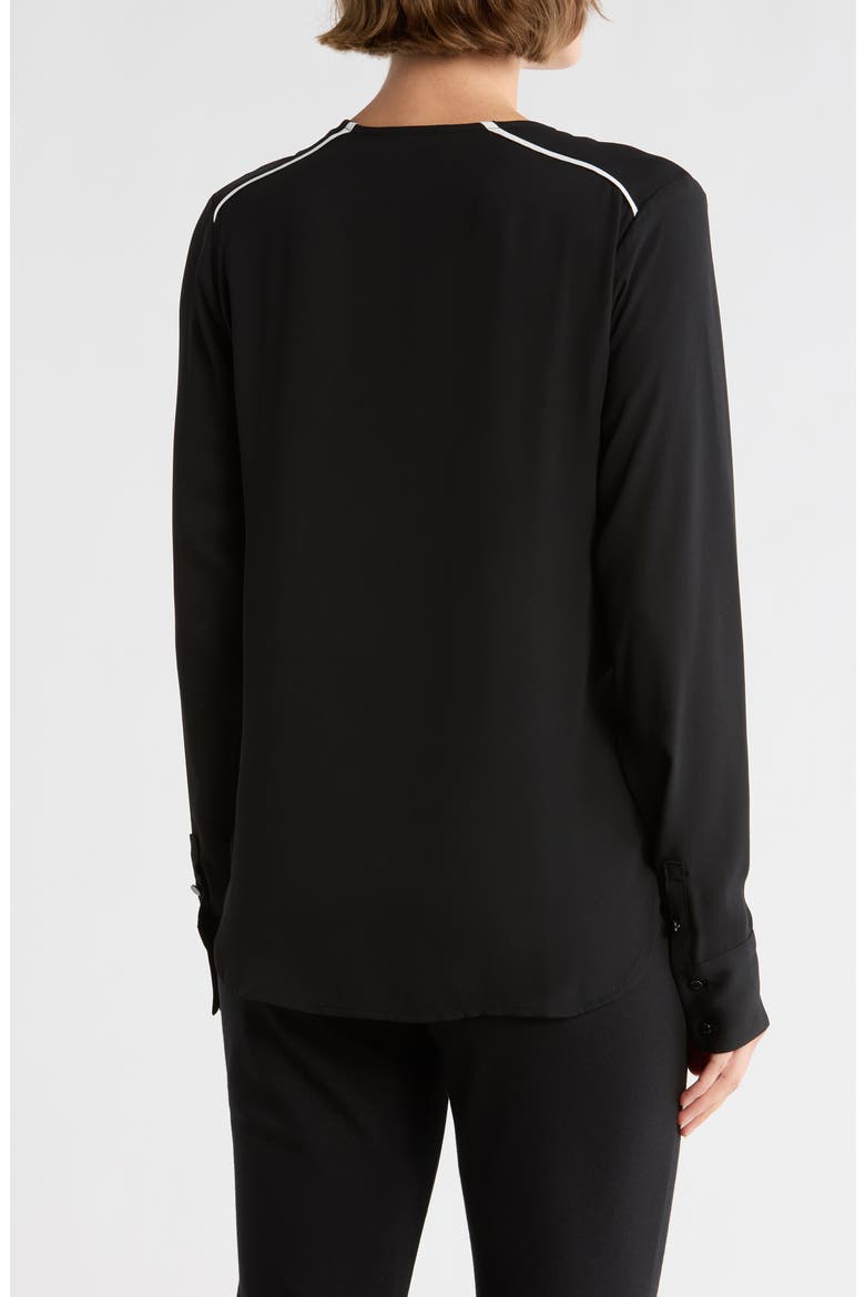 Long Sleeve Contrast Ruffle Top, Alternate, color, BLACK/ LINEN WHITE