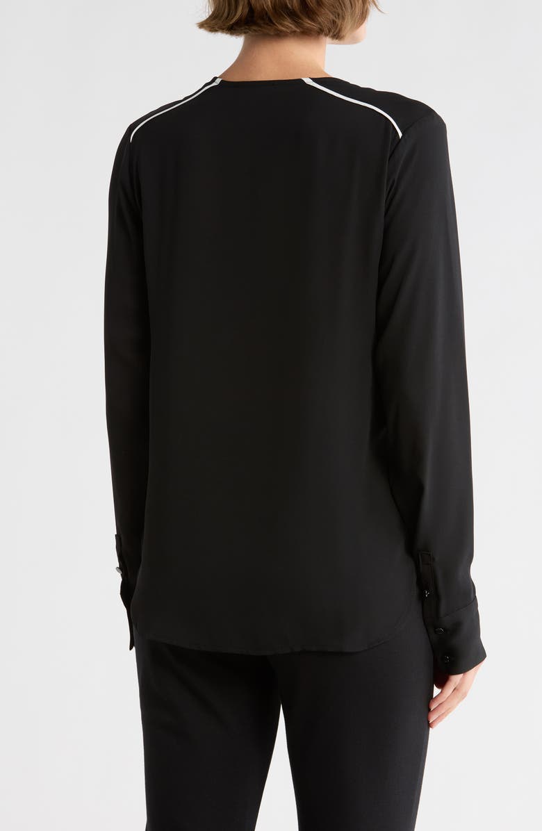 DKNY Long Sleeve Contrast Ruffle Top, Alternate, color, Black/ Linen White