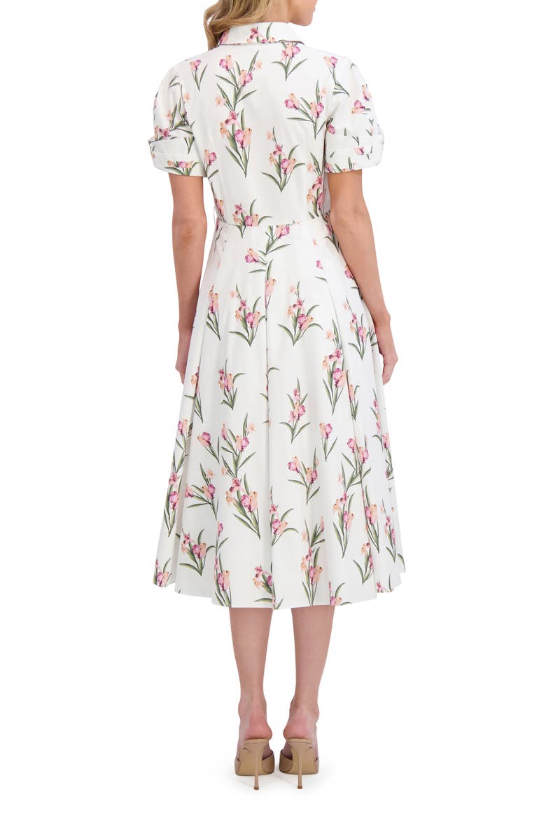 Floral Puff Sleeve Midi Shirtdress, Alternate, color, ULTRA WHITE