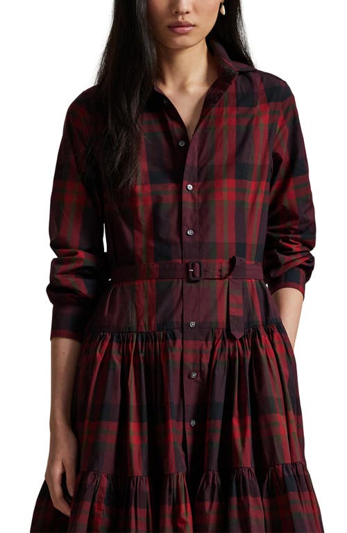 Polo Ralph Lauren Plaid Tiered Shirtdress In Red