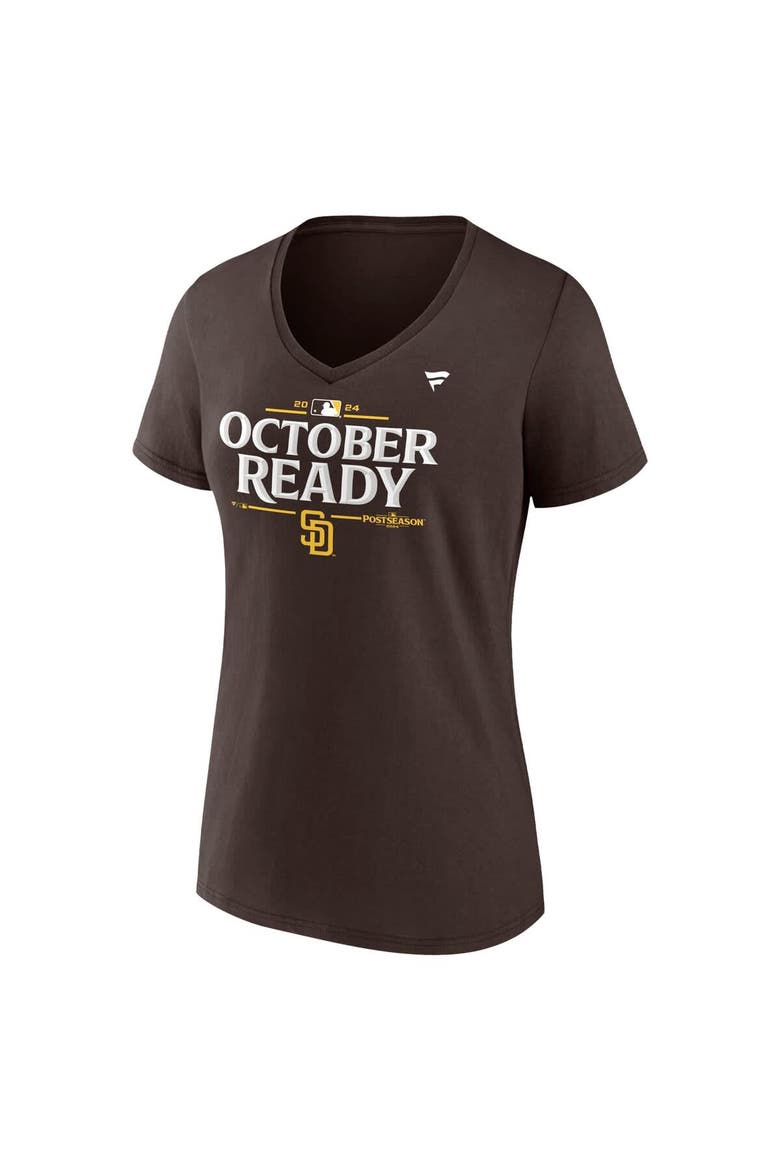 Women's Fanatics Brown San Diego Padres 2024 MLB Postseason Locker Room V-Neck T-Shirt, Alternate, color, Brown