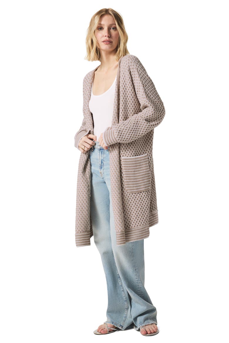 Davina Pattern Open Front Cardigan, Alternate, color, FAWN/ WHITE