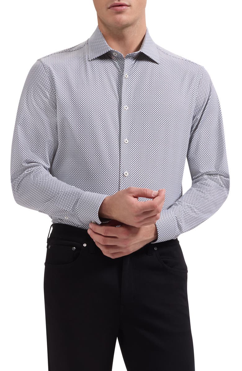 Bugatchi James OoohCotton<sup>®</sup> Geo Print Button-Up Shirt, Main, color, White