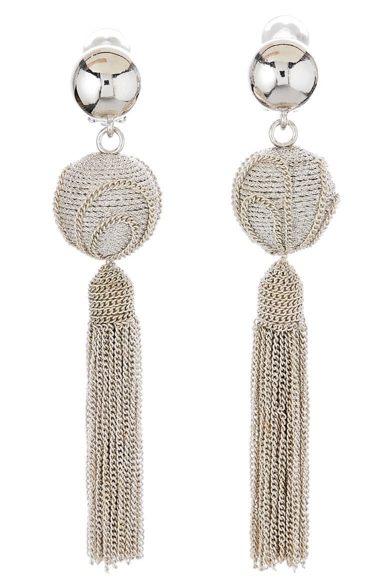 Runway Tassel Chain Earrings, Main, color, SILVER