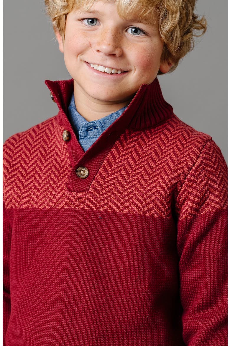 Baby Boys' Organic Intarsia Yoke Mock Neck Sweater, Infant, Alternate, color, Oxblood Herringbone