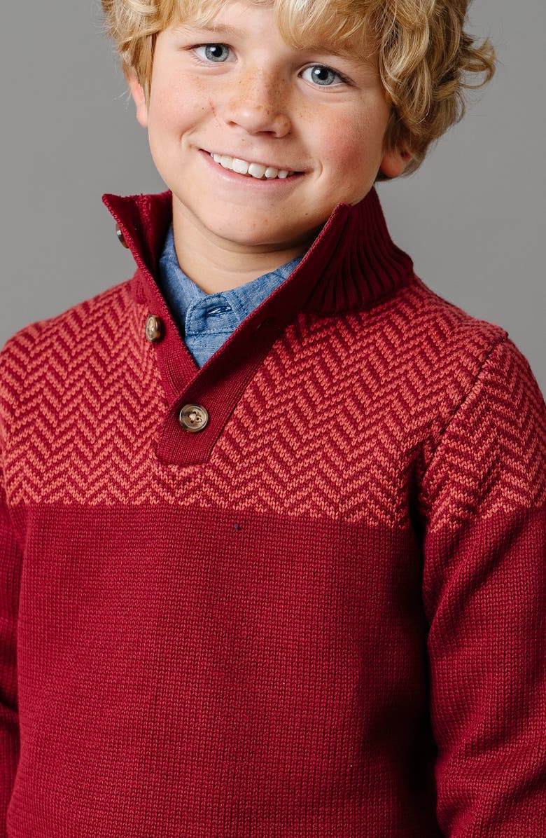 Hope & Henry Baby Boys' Organic Intarsia Yoke Mock Neck Sweater, Infant, Alternate, color, Oxblood Herringbone