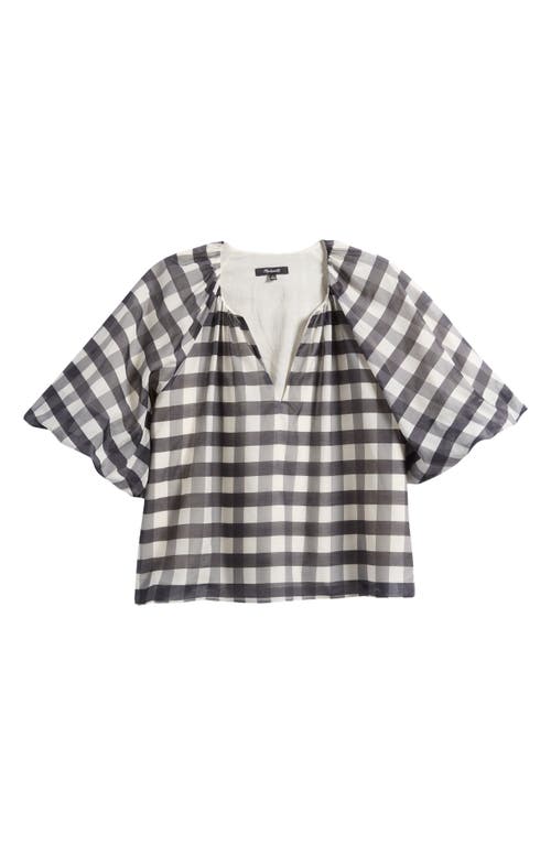 Madewell Gingham Bubble Sleeve Top In Black