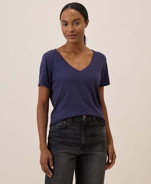 Pact Organic Cotton Featherweight Slub V-neck Tee In Eclipse