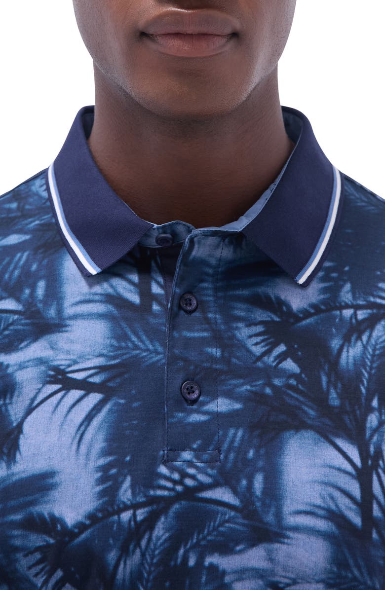 Bugatchi Tipped Palm Tree Print Pima Cotton Polo, Alternate, color, 