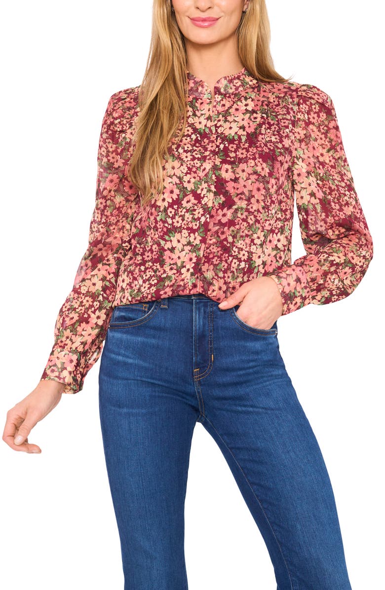 CeCe Floral Metallic Stripe Long Sleeve Top, Main, color, 