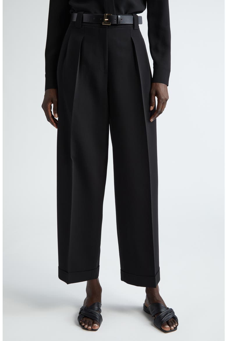 Wyatt Pleated Finesse Crepe Barrel Leg Pants, Main, color, BLACK