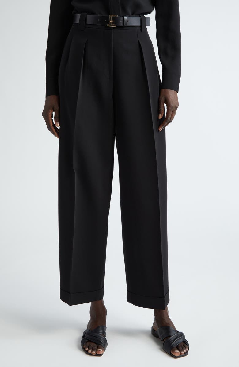 Lafayette 148 New York Wyatt Pleated Finesse Crepe Barrel Leg Pants, Main, color, Black