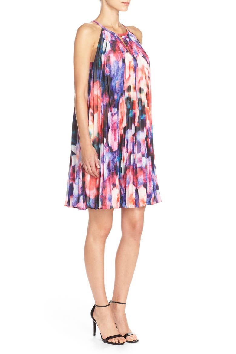 Pleat Chiffon Trapeze Dress, Alternate, color, SOFT WHITE/ RED