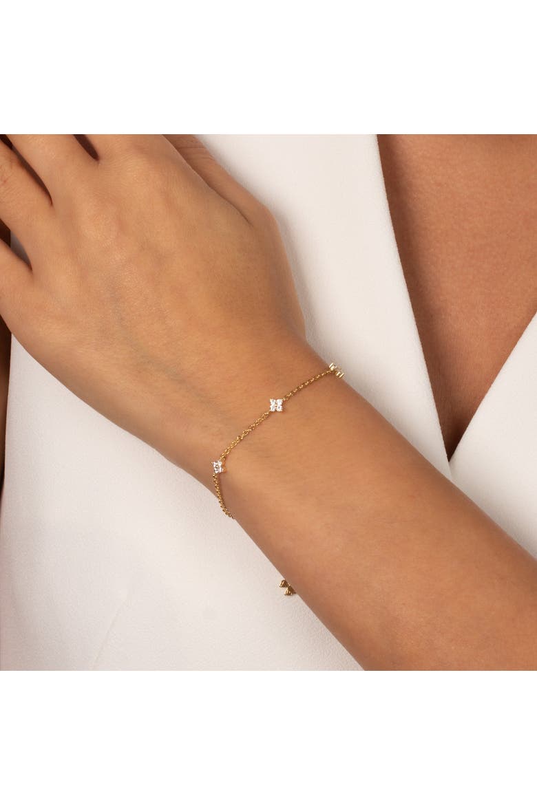 Triple CZ Four Leaf Flower Bracelet, Alternate, color, Gold