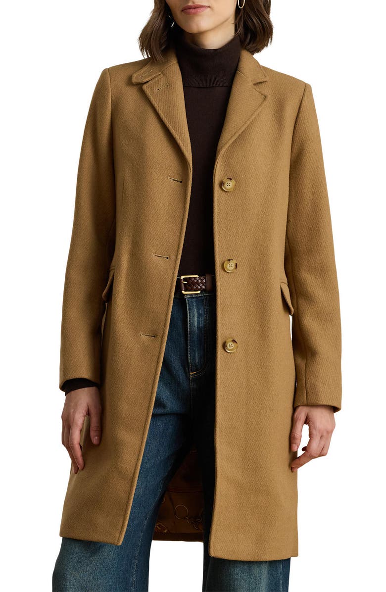 Lauren Ralph Lauren Longline Wool Blend Twill Coat, Alternate, color, Camel