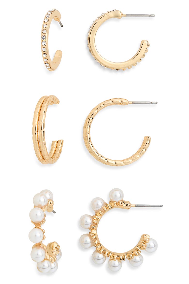 3-Pack Hoop Earrings, Main, color, GOLD