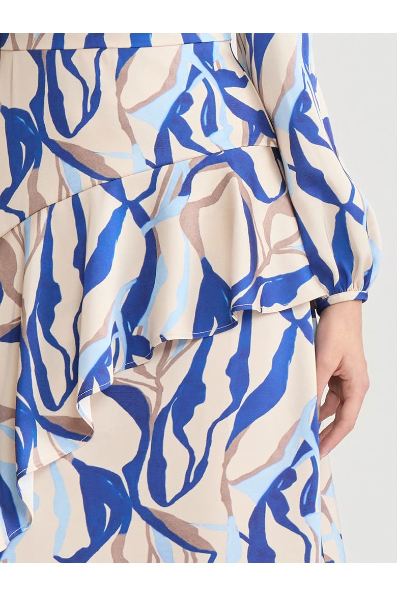 Fit & Flare Printed Crepe de Chine Ruffle Maxi Dress, Alternate, color, Biscotti/Aegean Blue