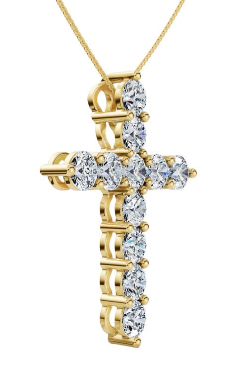 2Ct TW Diamond Cross Women's Necklace 14k Gold Lab Grown 1" Tall