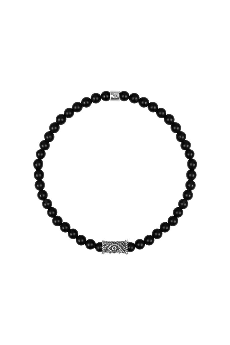 Men's Sterling Silver Evil Eye Charm Black Onyx Beaded Bracelet Stress Soother, Main, color, Black/silver
