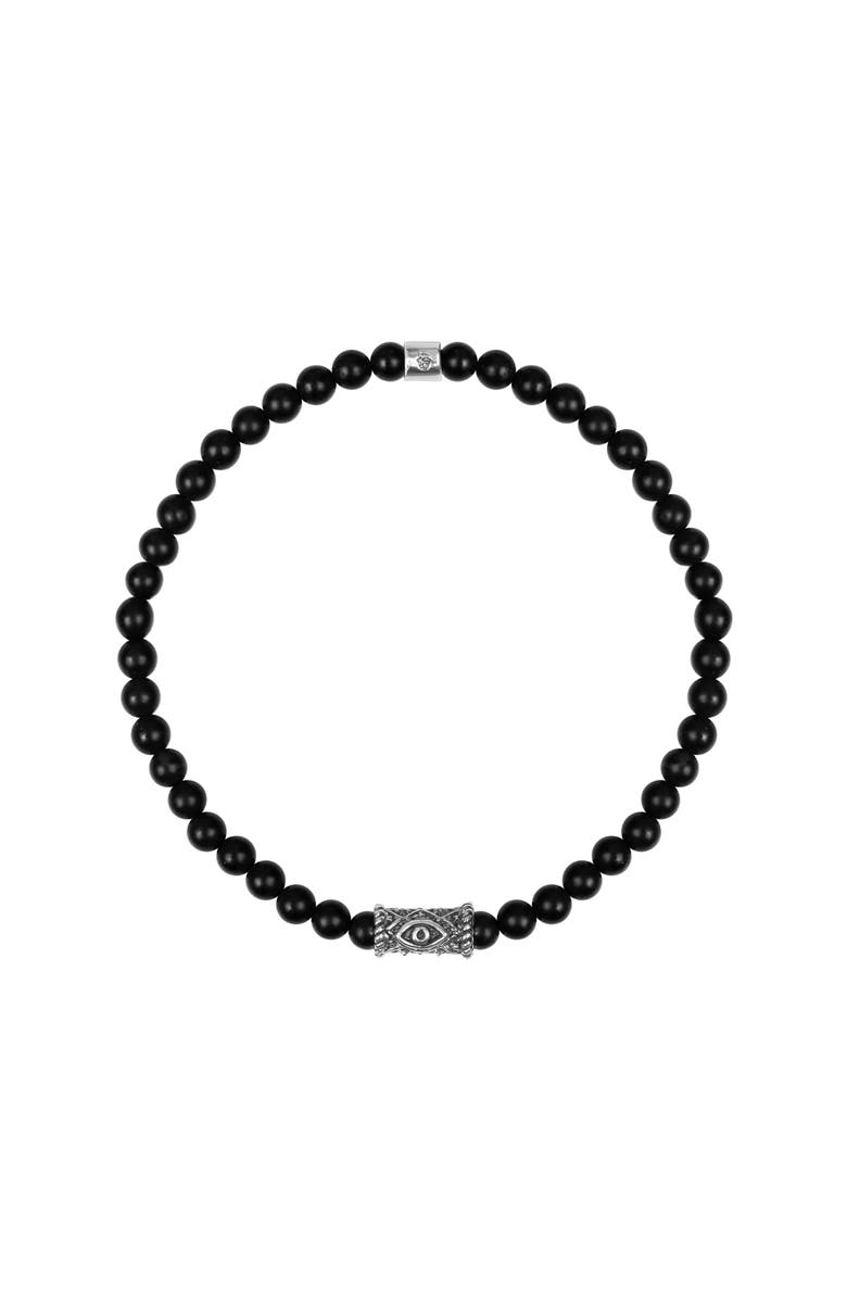 Karma and Luck Men's Evil Eye Charm Bracelet Stress Soother, Main, color, Black/Silver
