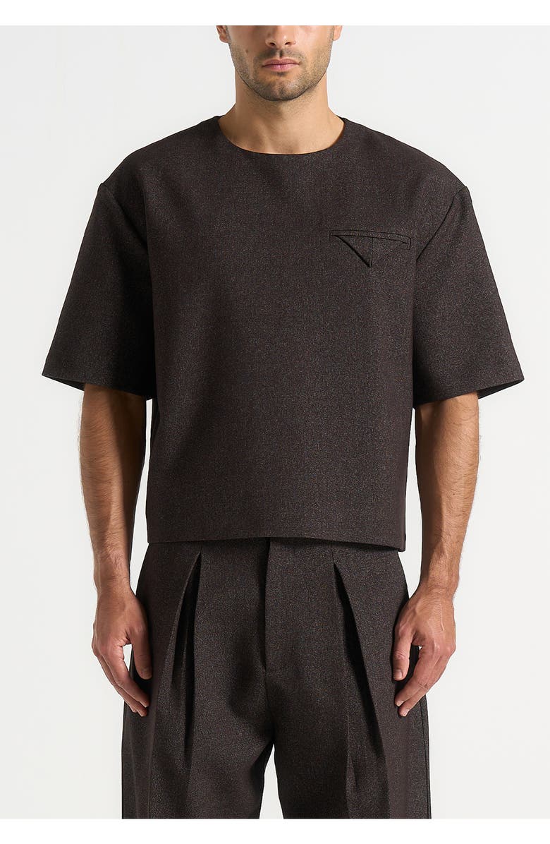 Manière De Voir Leon Boxy Cropped Hatched T-Shirt, Alternate, color, Brown