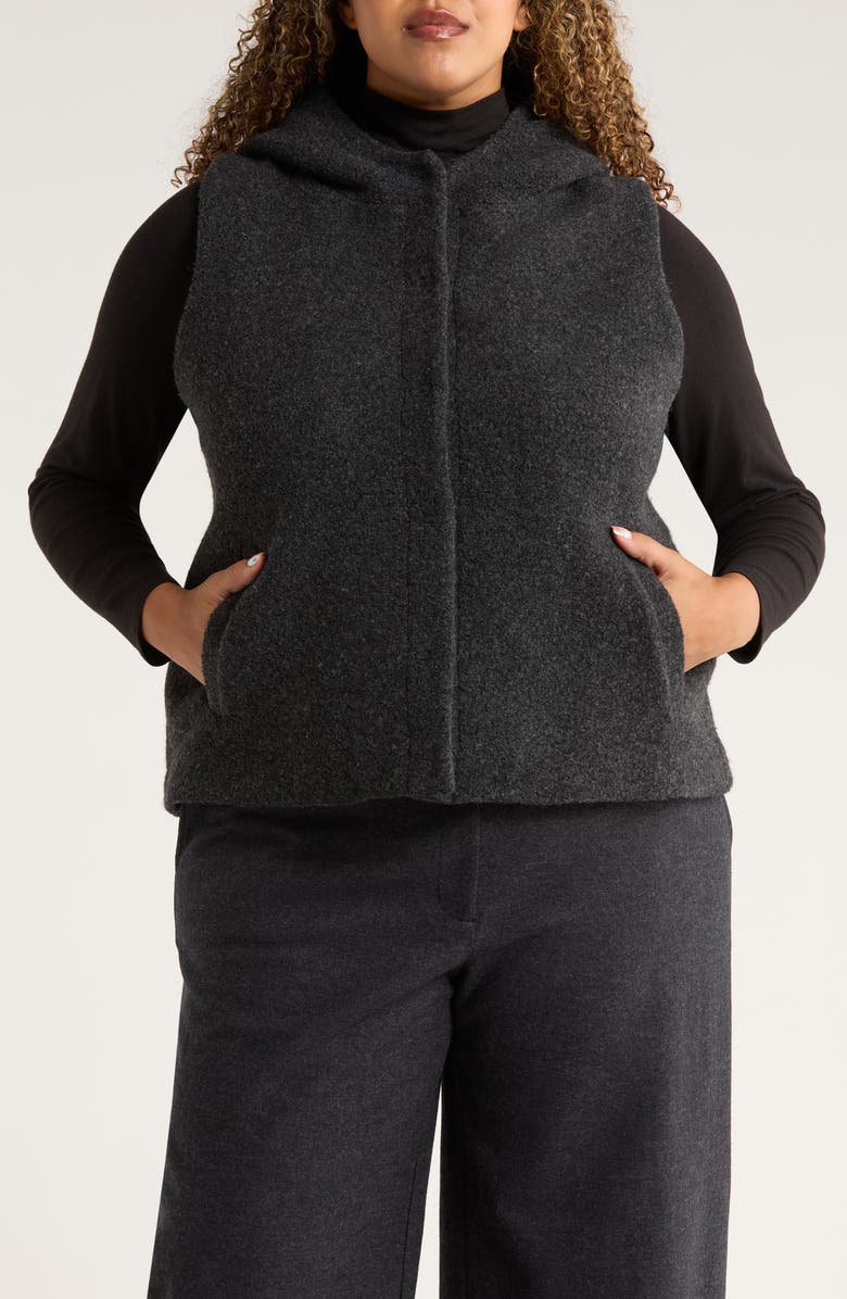 Eileen Fisher Wool Blend Hooded Vest, Alternate, color, Charcoal