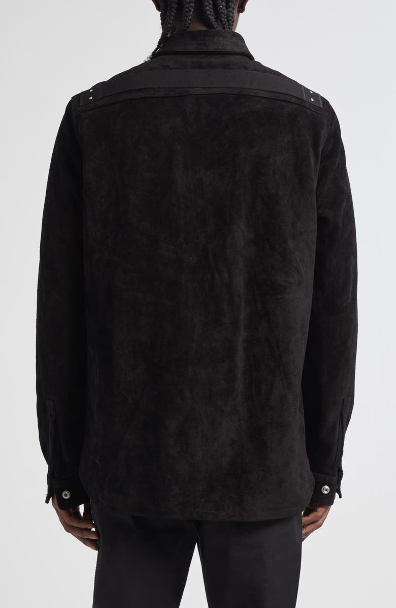 Rick Owens Suede Snap-Up Overshirt, Alternate, color, Black