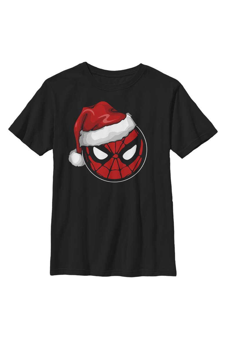 Boy's Marvel Spider-Man Christmas Spider-Man Santa Hat  Graphic T-Shirt, Main, color, Black