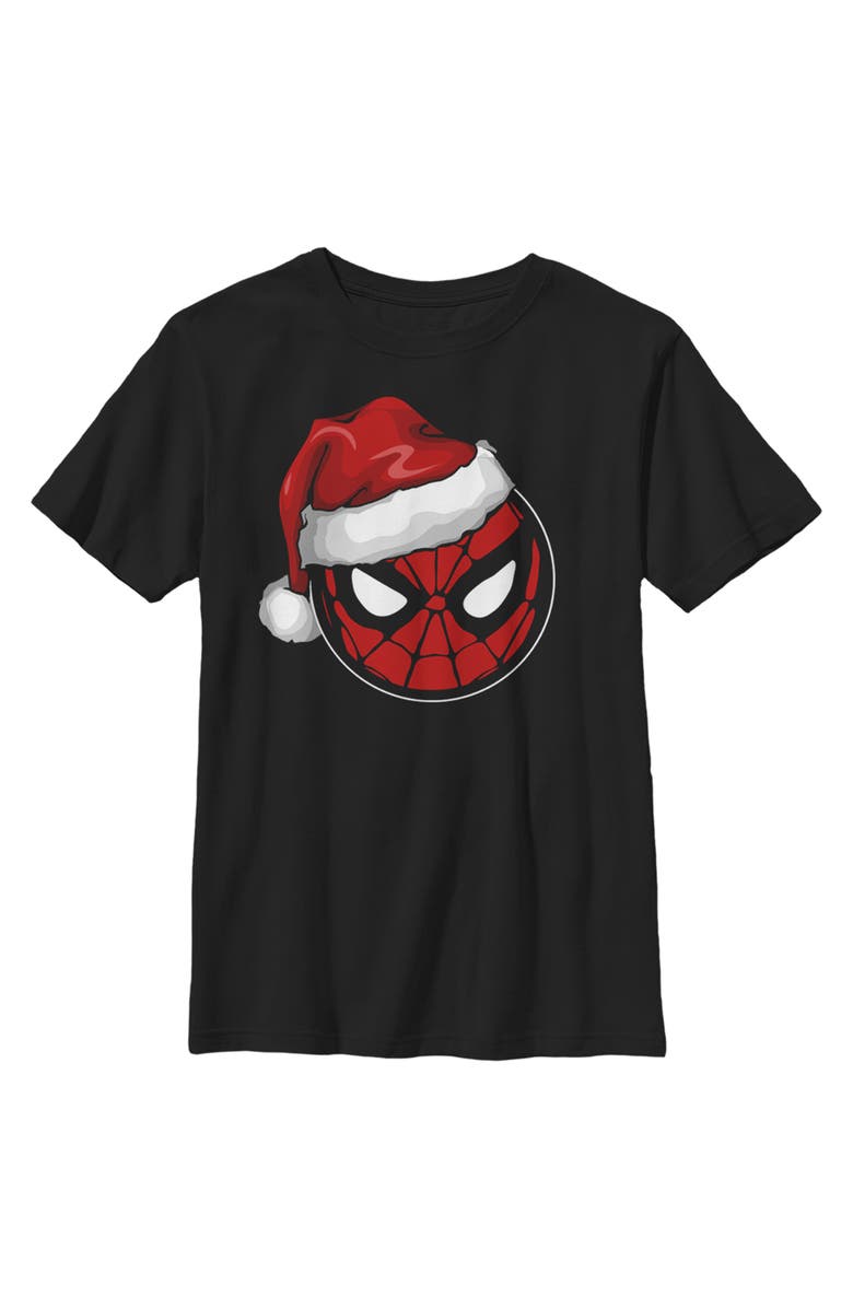 Marvel: Spider-Man Boy's Marvel Spider-Man Christmas Spider-Man Santa Hat  Graphic T-Shirt, Main, color, Black
